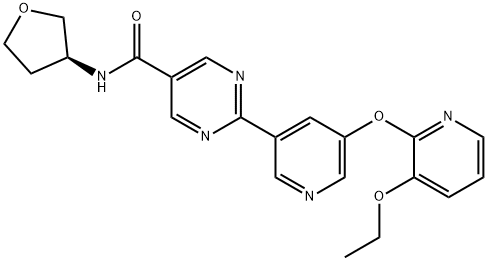 5-Pyrimidinecarboxamide, 2-[5-[(3-ethoxy-2-pyridinyl)oxy]-3-pyridinyl]-N-[(3S)-tetrahydro-3-furanyl]- Struktur