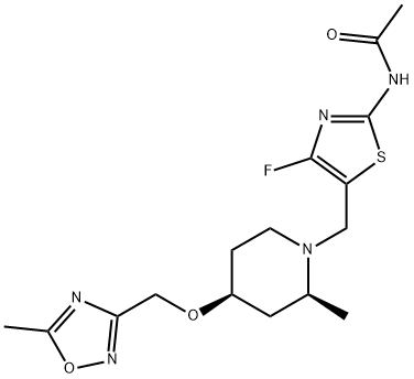 Acetamide, N-[4-fluoro-5-[[(2S,4S)-2-methyl-4-[(5-methyl-1,2,4-oxadiazol-3-yl)methoxy]-1-piperidinyl]methyl]-2-thiazolyl]- Struktur