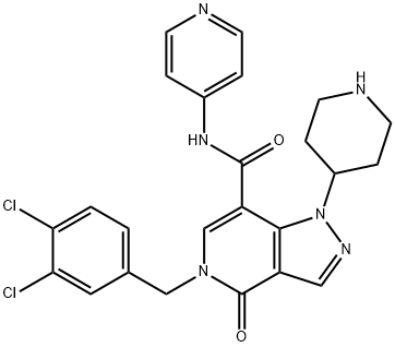 1H-Pyrazolo[4,3-c]pyridine-7-carboxamide, 5-[(3,4-dichlorophenyl)methyl]-4,5-dihydro-4-oxo-1-(4-piperidinyl)-N-4-pyridinyl- Struktur