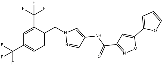 3-Isoxazolecarboxamide, N-[1-[[2,4-bis(trifluoromethyl)phenyl]methyl]-1H-pyrazol-4-yl]-5-(2-furanyl)- Struktur