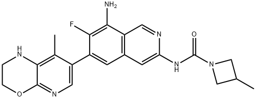 1-Azetidinecarboxamide, N-[8-amino-6-(2,3-dihydro-8-methyl-1H-pyrido[2,3-b][1,4]oxazin-7-yl)-7-fluoro-3-isoquinolinyl]-3-methyl- Struktur