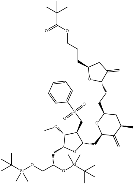 Propanoic acid, 2,2-dimethyl-, 3-[(2S,5S)-5-[2-[(2S,4R,6R)-6-[[(2S,3S,4R,5R)-5-[(2S)-2,3-bis[[(1,1-dimethylethyl)dimethylsilyl]oxy]propyl]tetrahydro-4-methoxy-3-[(phenylsulfonyl)methyl]-2-furanyl]methyl]tetrahydro-4-methyl-5-methylene-2H-pyran-2-yl]ethyl]tetrahydro-4-methylene-2-furanyl]propyl ester