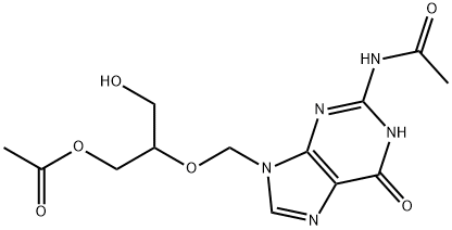 Acetamide, N-[9-[[2-(acetyloxy)-1-(hydroxymethyl)ethoxy]methyl]-6,9-dihydro-6-oxo-1H-purin-2-yl]- Struktur