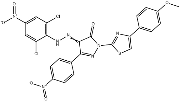 4-[(2,6-dichloro-4-nitrophenyl)hydrazono]-2-[4-(4-methoxyphenyl)-1,3-thiazol-2-yl]-5-(4-nitrophenyl)-2,4-dihydro-3H-pyrazol-3 Struktur