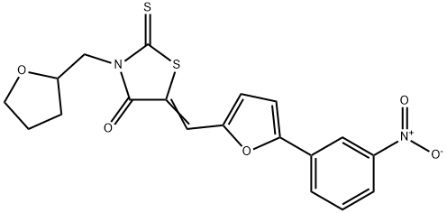 (5E)-5-[[5-(3-nitrophenyl)furan-2-yl]methylidene]-3-(oxolan-2-ylmethyl)-2-sulfanylidene-1,3-thiazolidin-4-one Struktur