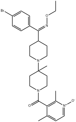 [4-[4-[C-(4-bromophenyl)-N-ethoxy-carbonimidoyl]-1-piperidyl]-4-methyl-1-piperidyl]-(2,4-dimethyl-1-oxido-pyridin-3-yl)methanone Struktur