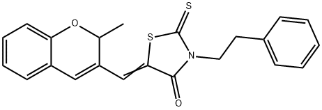 (5Z)-5-[(2-methyl-2H-chromen-3-yl)methylidene]-3-(2-phenylethyl)-2-sulfanylidene-1,3-thiazolidin-4-one Struktur