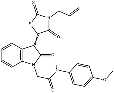 N-(4-methoxyphenyl)-2-[(3Z)-2-oxo-3-(4-oxo-3-prop-2-enyl-2-sulfanylidene-1,3-thiazolidin-5-ylidene)indol-1-yl]acetamide Struktur