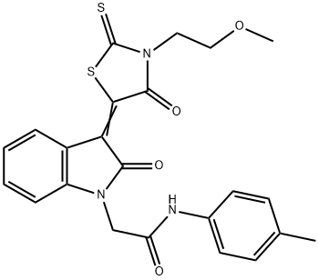 2-[(3Z)-3-[3-(2-methoxyethyl)-4-oxo-2-sulfanylidene-1,3-thiazolidin-5-ylidene]-2-oxoindol-1-yl]-N-(4-methylphenyl)acetamide Struktur