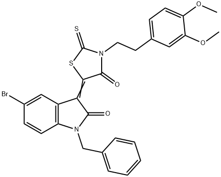 (5Z)-5-(1-benzyl-5-bromo-2-oxoindol-3-ylidene)-3-[2-(3,4-dimethoxyphenyl)ethyl]-2-sulfanylidene-1,3-thiazolidin-4-one Struktur