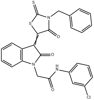 2-[(3Z)-3-(3-benzyl-4-oxo-2-sulfanylidene-1,3-thiazolidin-5-ylidene)-2-oxoindol-1-yl]-N-(3-chlorophenyl)acetamide Struktur