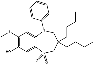 3,3-二丁基-8-羥基-7-(甲硫基)-5-苯基-2,3,4,5-四氫苯并[b][1,4]硫氮雜-1,1-二氧化物, 439088-16-1, 結(jié)構(gòu)式