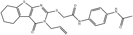 N-(4-acetamidophenyl)-2-[(4-oxo-3-prop-2-enyl-5,6,7,8-tetrahydro-[1]benzothiolo[2,3-d]pyrimidin-2-yl)sulfanyl]acetamide Struktur