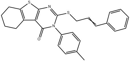 3-(4-methylphenyl)-2-[(E)-3-phenylprop-2-enyl]sulfanyl-5,6,7,8-tetrahydro-[1]benzothiolo[2,3-d]pyrimidin-4-one Struktur