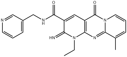 1-ethyl-2-imino-10-methyl-5-oxo-N-(pyridin-3-ylmethyl)dipyrido[3,4-c:1',2'-f]pyrimidine-3-carboxamide Struktur