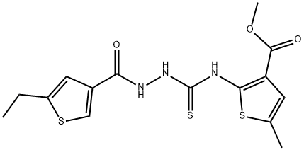 methyl 2-(2-(5-ethylthiophene-3-carbonyl)hydrazinecarbothioamido)-5-methylthiophene-3-carboxylate Struktur