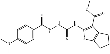 methyl 2-(2-(4-(dimethylamino)benzoyl)hydrazinecarbothioamido)-5,6-dihydro-4H-cyclopenta[b]thiophene-3-carboxylate Struktur