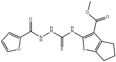 methyl 2-(2-(furan-2-carbonyl)hydrazinecarbothioamido)-5,6-dihydro-4H-cyclopenta[b]thiophene-3-carboxylate Struktur