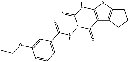 3-ethoxy-N-(1-oxo-3-sulfanylidene-4,6,7,8-tetrahydrocyclopenta[2,3]thieno[2,4-b]pyrimidin-2-yl)benzamide Struktur