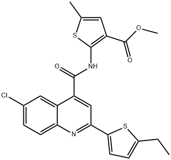 methyl 2-(6-chloro-2-(5-ethylthiophen-2-yl)quinoline-4-carboxamido)-5-methylthiophene-3-carboxylate Struktur