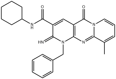 1-benzyl-N-cyclohexyl-2-imino-10-methyl-5-oxodipyrido[4,3-b:1',2'-f]pyrimidine-3-carboxamide Struktur