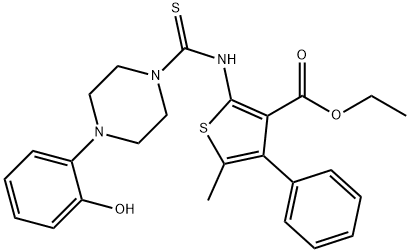 ethyl 2-(4-(2-hydroxyphenyl)piperazine-1-carbothioamido)-5-methyl-4-phenylthiophene-3-carboxylate Struktur