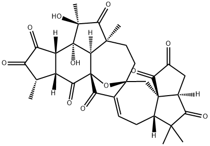 2H,8H-7a,16a-Epoxy-10H-3,9,12,17-tetraoxacyclopent[3',3'a]azuleno[6',5':5,6]cyclooct[1,2,3-cd]-as-indacene-2,5,10,16(1H,13H)-tetrone, 3a,3b,4,5a,6,7,11,11a,13a,14,16b,17a-dodecahydro-3b,4-dihydroxy-1,4,5a,13,13-pentamethyl-, (1S,3aS,3bR,4R,5aS,7aS,8aR,11aR,13aS,16aS,16bR,17aR)- Struktur