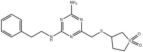 6-[(1,1-dioxothiolan-3-yl)sulfanylmethyl]-2-N-(2-phenylethyl)-1,3,5-triazine-2,4-diamine Struktur