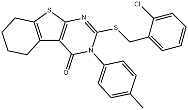 2-[(2-chlorophenyl)methylsulfanyl]-3-(4-methylphenyl)-5,6,7,8-tetrahydro-[1]benzothiolo[2,3-d]pyrimidin-4-one Struktur