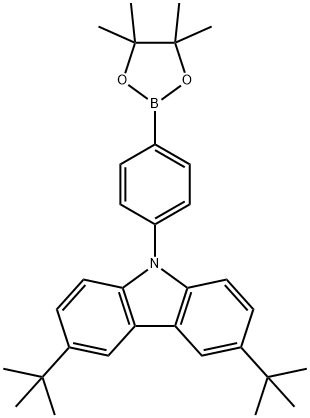 9H-Carbazole, 3,6-bis(1,1-dimethylethyl)-9-[4-(4,4,5,5-tetramethyl-1,3,2-dioxaborolan-2-yl)phenyl]-, 764710-77-2, 結(jié)構(gòu)式