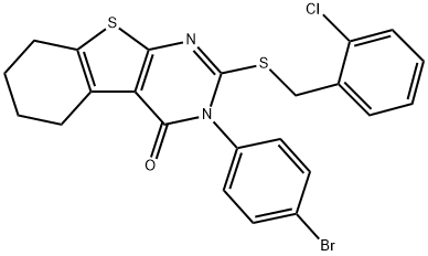 3-(4-bromophenyl)-2-[(2-chlorophenyl)methylsulfanyl]-5,6,7,8-tetrahydro-[1]benzothiolo[2,3-d]pyrimidin-4-one Struktur