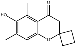 6-Hydroxy-5,7-dimethylspiro[chromene-2,1'-cyclobutan]-4(3H)-one Struktur