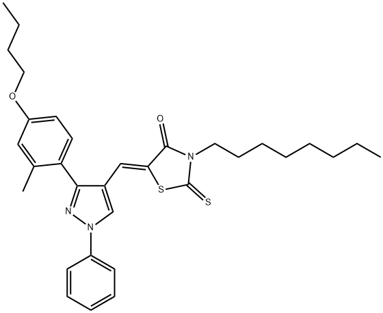 (5Z)-5-[[3-(4-butoxy-2-methylphenyl)-1-phenylpyrazol-4-yl]methylidene]-3-octyl-2-sulfanylidene-1,3-thiazolidin-4-one Struktur