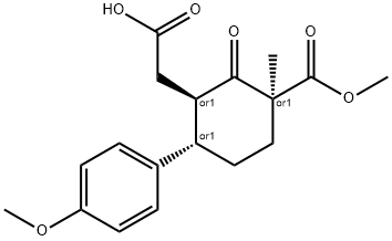 Cyclohexaneacetic acid, 3-(methoxycarbonyl)-6-(4-methoxyphenyl)-3-methyl-2-oxo-, (1R,3S,6S)-rel- Struktur