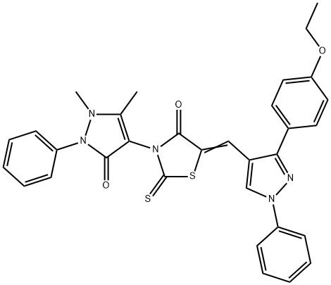 (5Z)-3-(1,5-dimethyl-3-oxo-2-phenylpyrazol-4-yl)-5-[[3-(4-ethoxyphenyl)-1-phenylpyrazol-4-yl]methylidene]-2-sulfanylidene-1,3-thiazolidin-4-one Struktur