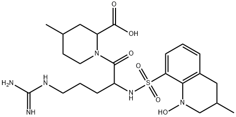 2-Piperidinecarboxylic acid, 1-[5-[(aminoiminomethyl)amino]-1-oxo-2-[[(1,2,3,4-tetrahydro-1-hydroxy-3-methyl-8-quinolinyl)sulfonyl]amino]pentyl]-4-methyl- Struktur