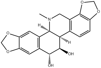 [1,3]Benzodioxolo[5,6-c]-1,3-dioxolo[4,5-i]phenanthridine-6,7-diol, 5b,6,7,12b,13,14-hexahydro-13-methyl-, (5bR,6R,7R,12bS)- Struktur