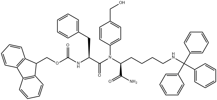 L-Lysinamide, N-[(9H-fluoren-9-ylmethoxy)carbonyl]-L-phenylalanyl-N-[4-(hydroxymethyl)phenyl]-N6-(triphenylmethyl)- 結(jié)構(gòu)式