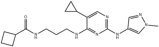 N-[3-({5-Cyclopropyl-2-[(1-methyl-1H-pyrazol-4-yl)amino]-4-pyrimidinyl}amino)propyl]cyclobutanecarboxamide Struktur