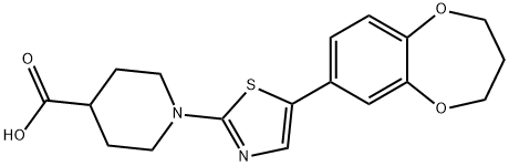 4-Piperidinecarboxylic acid, 1-[5-(3,4-dihydro-2H-1,5-benzodioxepin-7-yl)-2-thiazolyl]- Struktur