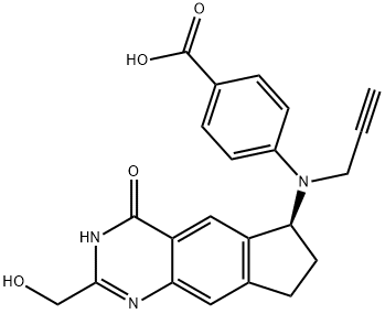 4-[[2-(hydroxymethyl)-4-oxo-3,6,7,8-tetrahydrocyclopenta[g]quinazolin-6-yl]-prop-2-ynylamino]benzoic acid Struktur