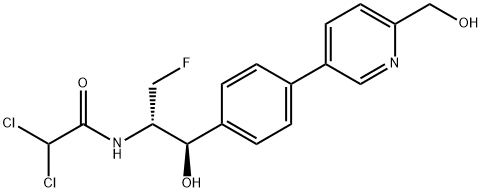 2,2-Dichloro-N-{1-fluoromethyl-2-hydroxy-2-[4-(6-hydroxymethyl-pyridin-3-yl)-phenyl]-ethyl}-acetamide Struktur