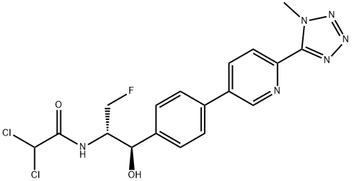 2,2-Dichloro-N-(1-fluoromethyl-2-hydroxy-2-{4-[6-(1-methyl-1H-tetrazol-5-yl)-pyridin-3-yl]-phenyl}-ethyl)acetamide Struktur