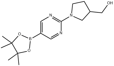 {1-[5-(tetramethyl-1,3,2-dioxaborolan-2-yl)pyrimidin-2-yl]pyrrolidin-3-yl}methanol Struktur