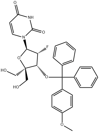 2'-Deoxy-2'-fluoro-4'-C-(hydroxymethyl)-3'-O-[(4-methoxyphenyl)diphenylmethyl]-uridine Struktur