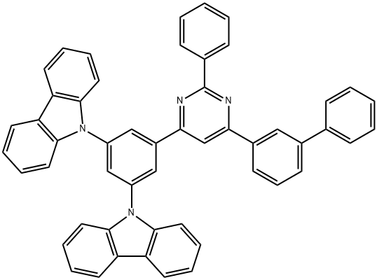 9,9'-(5-(6-([1,1'-biphenyl]-3-yl)-2-phenylpyrimidin-4-yl)-1,3-phenylene)bis(9H-carbazole) Struktur