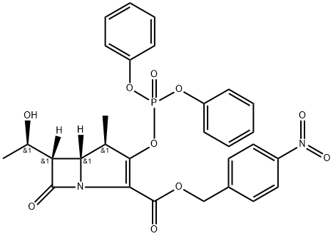 1-Azabicyclo[3.2.0]hept-2-ene-2-carboxylic acid, 3-[(diphenoxyphosphinyl)oxy]-6-(1-hydroxyethyl)-4-methyl-7-oxo-, (4-nitrophenyl)methyl ester, [4R-[4α,5α,6β(R*)]]- (9CI) Struktur