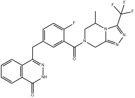 1(2H)-Phthalazinone, 4-[[3-[[5,6-dihydro-5-methyl-3-(trifluoromethyl)-1,2,4-triazolo[4,3-a]pyrazin-7(8H)-yl]carbonyl]-4-fluorophenyl]methyl]- Struktur