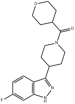 Methanone, [4-(6-fluoro-1H-indazol-3-yl)-1-piperidinyl](tetrahydro-2H-pyran-4-yl)- Struktur