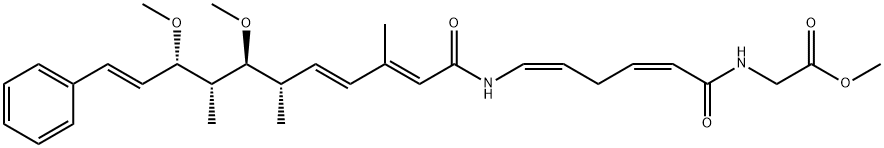 Glycine, N-[(2Z,5Z)-6-[[(2E,4E,6S,7S,8R,9S,10E)-7,9-dimethoxy-3,6,8-trimethyl-1-oxo-11-phenyl-2,4,10-undecatrien-1-yl]amino]-1-oxo-2,5-hexadien-1-yl]-, methyl ester Struktur